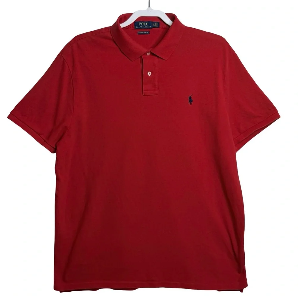 Vintage Polo Ralph Lauren Burgundy Short Sleeve Polo‎ Shirt Navy Pony Men's XL